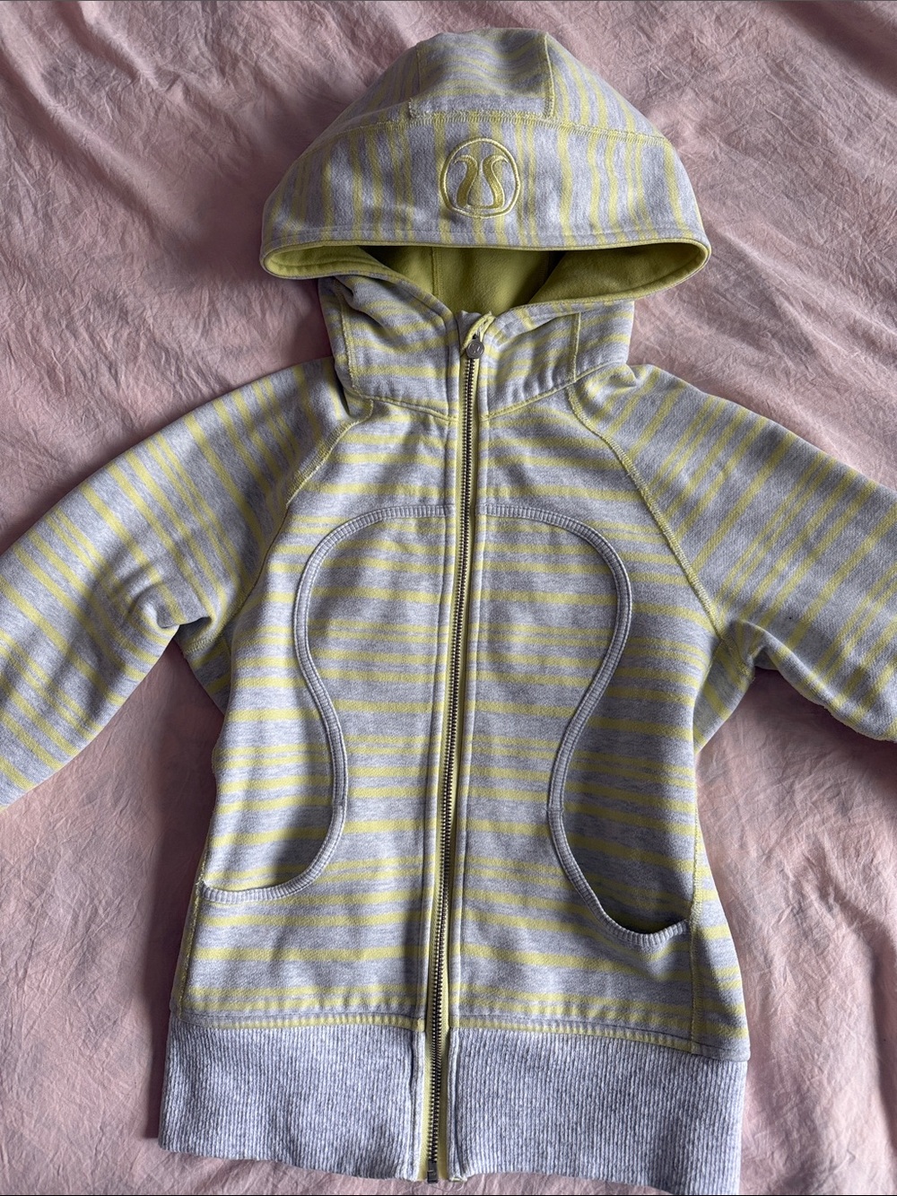 VINTAGE Lululemon Scuba Remix Hoodie Grey pastel Yellow Stripe Size 4